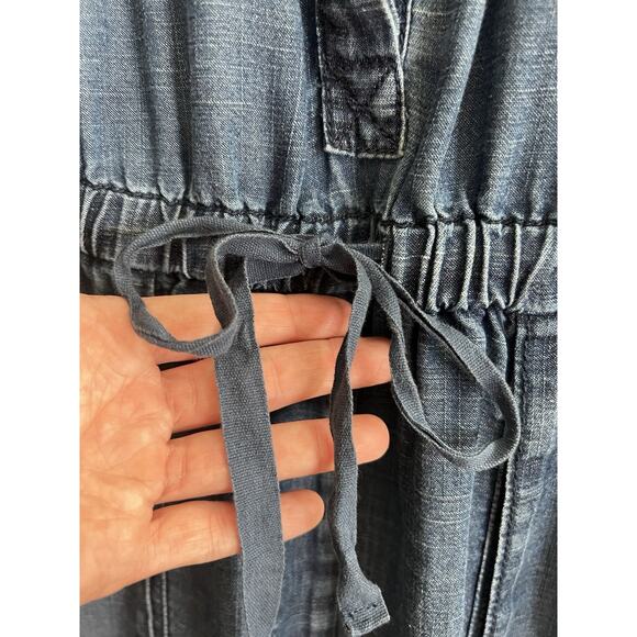 ANN TAYLOR LOFT Linen Blend Drawstring Waist Roll Tab Sleeve Denim Jumpsuit - Picture 7 of 14